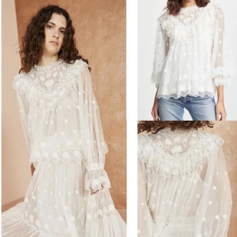 Ulla Johnson Ivory Lace Long Sleeve Lucien Sheer Top Size 4